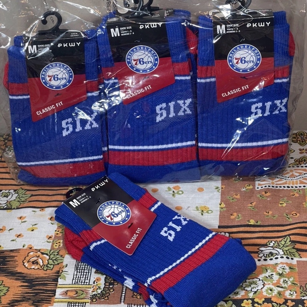 NEW PKWY Philadelphia 76ers Sixers Unisex Socks Qty 6 Stripe Crew